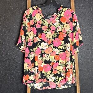 Vibrant Floral Blouse - Black, Pink, Orange